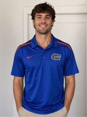 Nike Men's Blue and Orange Polo Shirt
